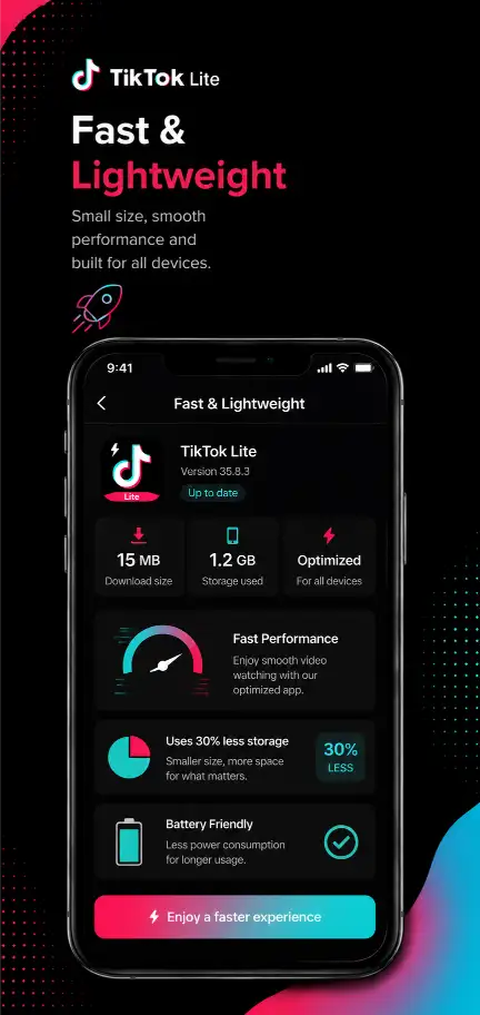 TikTok Lite APK Latest Version Download for Android 4 screenshot image showing fast and lightweight tiktok lite version