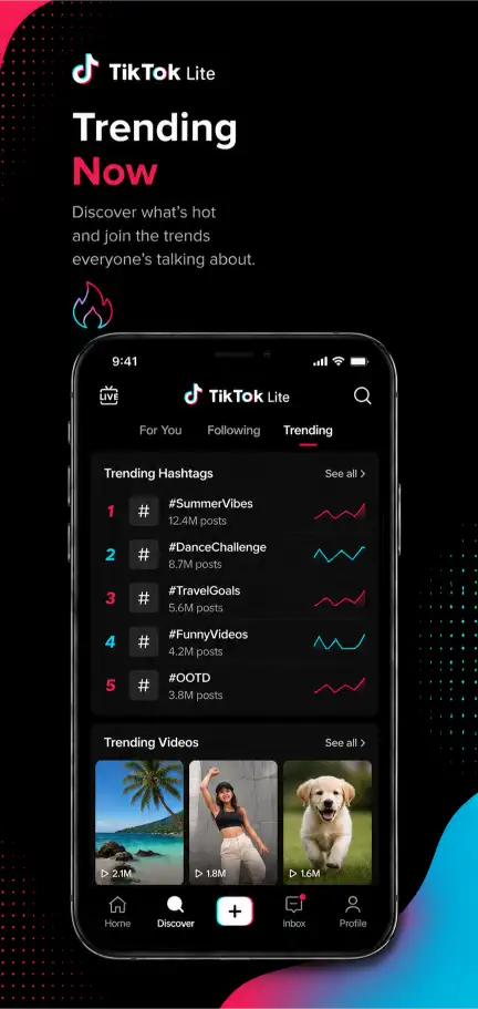 TikTok Lite APK Latest Version Download for Android 2 screenshot image representing tiktok lite trending now feature
